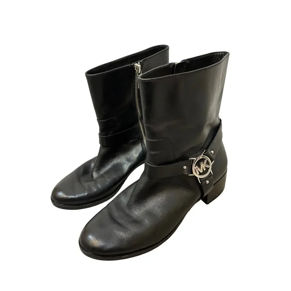 Michael Kors Fulton Harness Moto Biker Boots Black Leather Ankle Emo Grunge 8